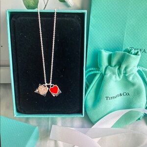 Tiffany & Co Silver Necklace with Red Heart Pendant